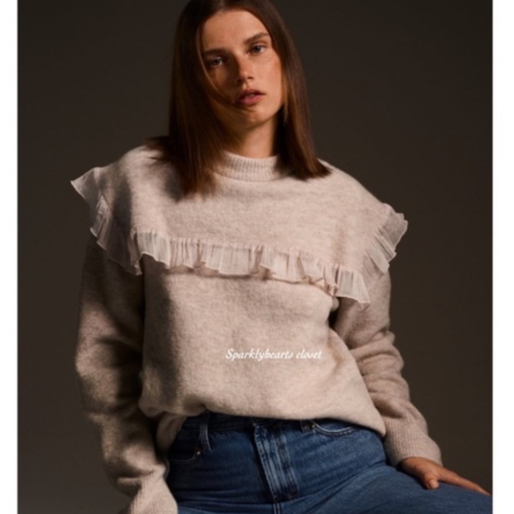 Zara Combination Organza Knit Sweater Beige Oversized Size Small